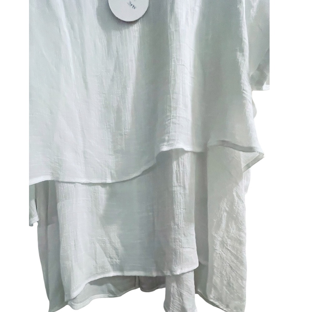 Umgee White Layered Gauze Tunic Top Boho Oversized Short Sleeve Medium NEW - Picture 4 of 11